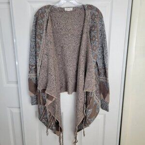 SUN & SHADOW Size Medium M Brown Aztec Print Wool Blend Knit Tunic Poncho Cape
